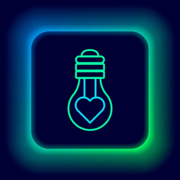 Glödande Neonlinje Hjärtform Glödlampa Ikon Isolerad Svart Bakgrund Kärlekssymbol Alla — Stock vektor