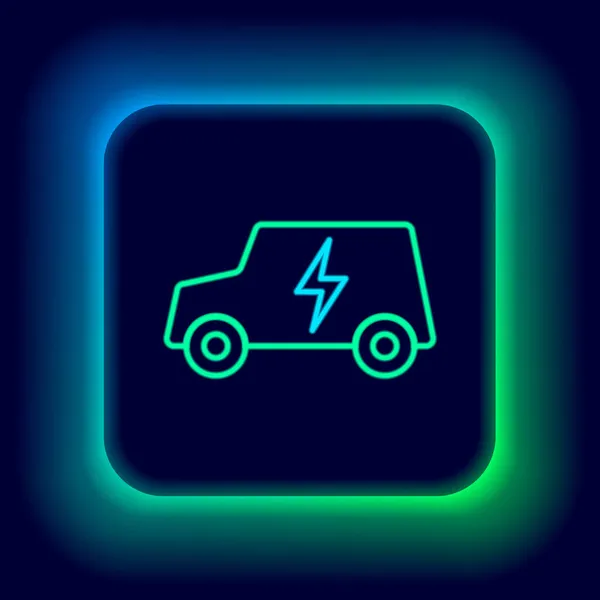 Gloeiende Neon Lijn Elektrische Auto Elektrische Kabel Plug Opladen Pictogram — Stockvector