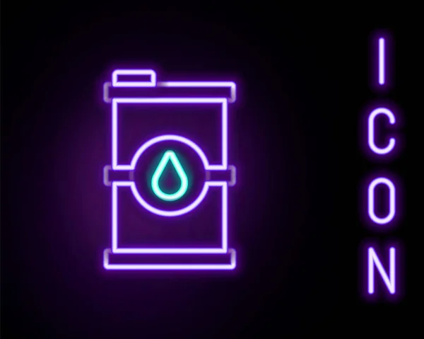 Glödande Neon Linje Bio Bränsle Fat Ikon Isolerad Svart Bakgrund — Stock vektor
