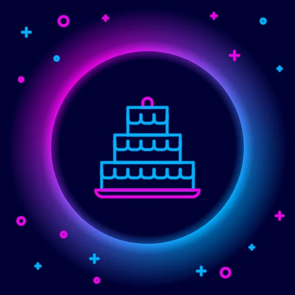 Leuchtende Neon Linie Kuchen Mit Brennenden Kerzen Symbol Isoliert Auf — Stockvektor