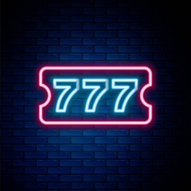 Parlayan neon hattı piyango bileti ikonu tuğla duvar arkasında izole edilmiş. Bingo, loto, nakit para ödülleri. Finansal başarı, refah, zafer, kazanma şansı. Renkli taslak konsepti. Vektör