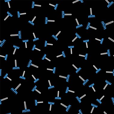 Çizgi Bahçesi tırmık simgesi siyah arkaplanda izole edilmiş. Bahçecilik, tarım, çiftçilik aleti. Toprak işçisi. Temizlik ekipmanları. Vektör