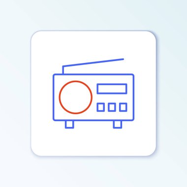 Beyaz arkaplanda anten simgesine sahip çizgi radyo. Renkli taslak konsepti. Vektör