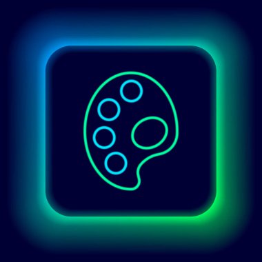 Parlayan neon çizgisi Palet simgesi siyah arkaplanda izole edildi. Renkli taslak konsepti. Vektör