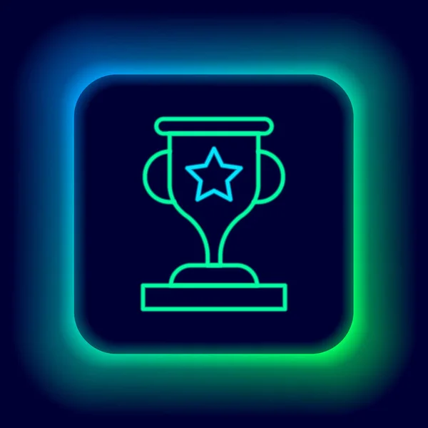 Glowing Neon Line Award Cup Icon Isolated Black Background Winner — Stock Vector