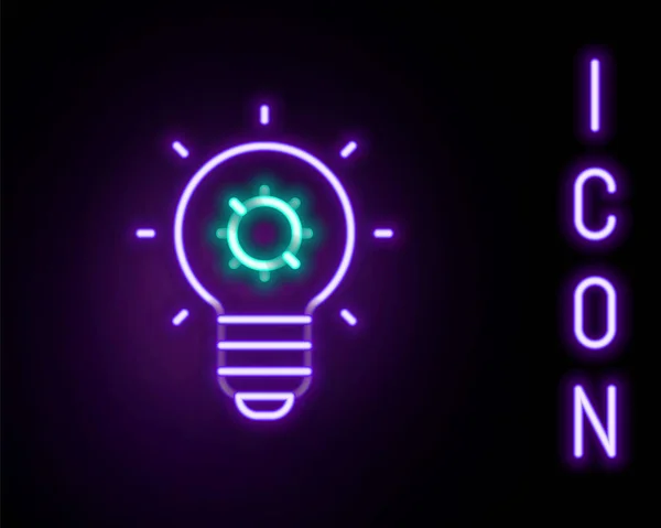 Glowing Neon Line Light Bulb Concept Idea Icon Isolated Black — Stock Vector