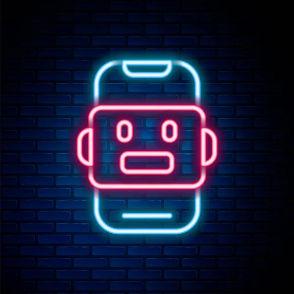 Glödande Neon Line Chat Bot Ikon Isolerad Tegel Vägg Bakgrund — Stock vektor