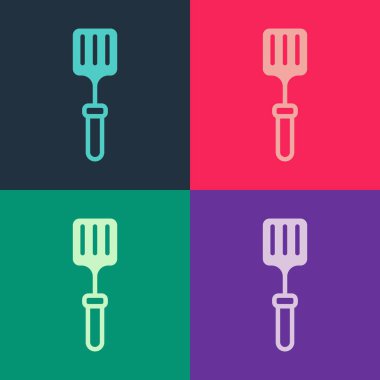 Pop Art Barbekü Spatula simgesi renk arkaplanında izole edildi. Mutfak spatula ikonu. Barbekü spatula işareti. Barbekü ve ızgara aleti. Vektör