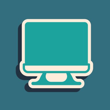 Yeşil Akıllı TV simgesi yeşil arkaplanda izole edildi. Televizyon tabelası. Uzun gölge tarzı. Vektör