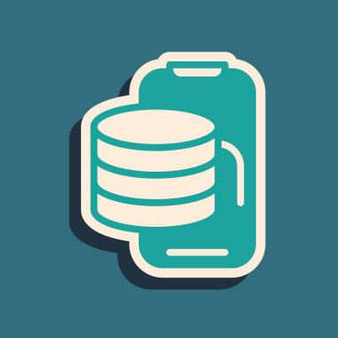 Yeşil Bulut teknoloji veri transferi ve depolama simgesi yeşil arka planda izole edildi. Uzun gölge tarzı. Vektör