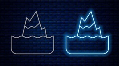 Parlayan neon hattı Iceberg simgesi tuğla duvar arka planında izole edildi. Vektör