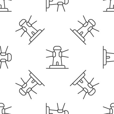 Gri çizgi deniz feneri ikonu beyaz arka planda kusursuz desen izole etti. Vektör