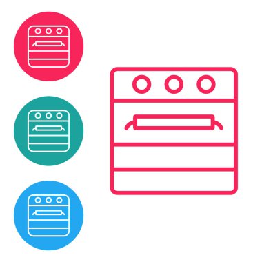 Kırmızı çizgi fırın simgesi beyaz arkaplanda izole edildi. Fırın tabelası. Simgeleri daire düğmelerine ayır. Vektör