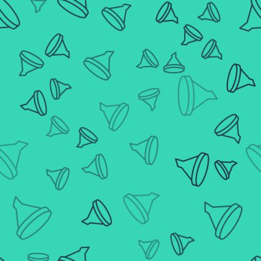 Yeşil arkaplanda siyah çizgi hunisi ya da filtre simgesi izole edilmiş pürüzsüz desen. Vektör