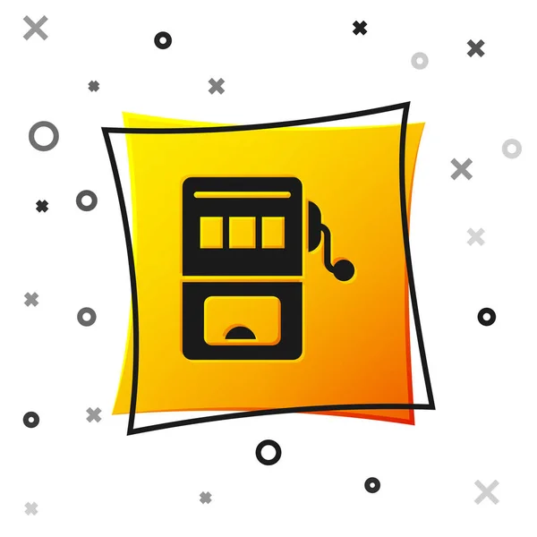 Schwarzes Spielautomaten Symbol Auf Weißem Hintergrund Gelber Quadratischer Knopf Vektor — Stockvektor
