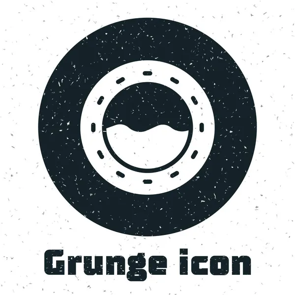 Grunge Ship Porthole Rivets Seascape Icon Isolated White Background Monochrome — Stock Vector