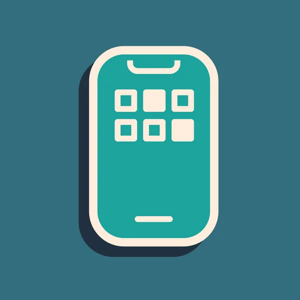 Иконка Green Mobile Apps Выделена Зеленом Фоне Смартфон Иконками Экрана — стоковый вектор