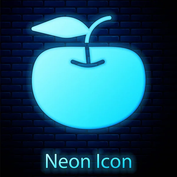Icona Luminosa Neon Apple Isolata Sfondo Muro Mattoni Eccesso Peso — Vettoriale Stock