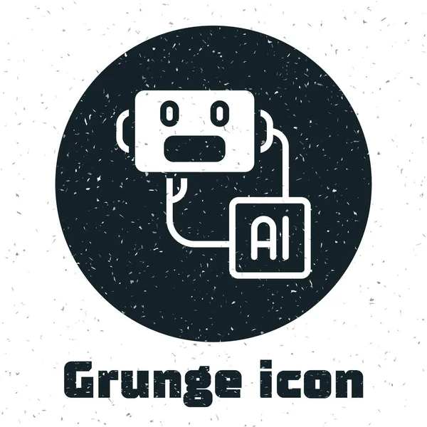 Grunge Artificial Intelligence Robot Icon Isolated White Background Machine Learning — Stock Vector