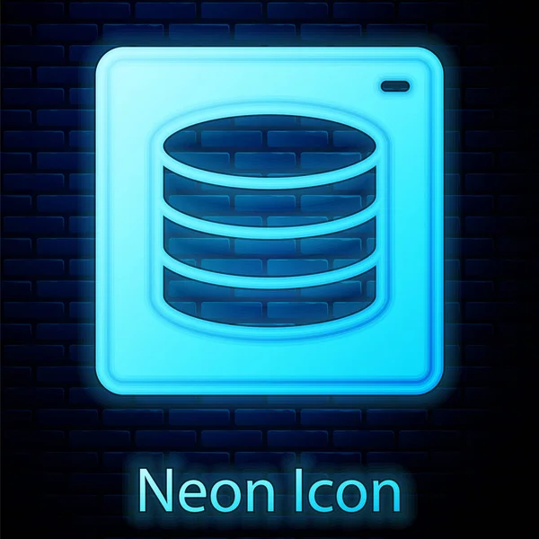 Server Neon Incandescente Dati Icona Web Hosting Isolato Sfondo Muro — Vettoriale Stock