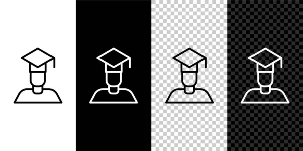 Set Line Icono Gorra Graduación Graduación Aislado Sobre Fondo Blanco — Vector de stock