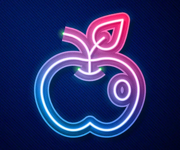 Línea Neón Brillante Icono Apple Aislado Sobre Fondo Azul Exceso — Archivo Imágenes Vectoriales