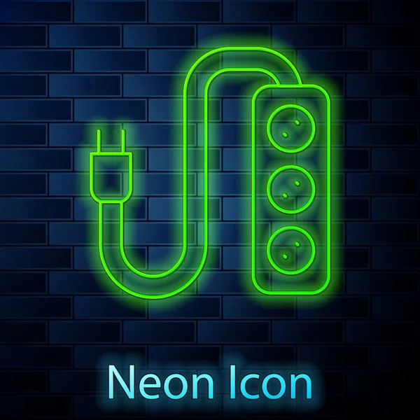 Žhnoucí Neonová Linka Ikona Prodlužovací Šňůry Izolovaná Pozadí Cihlové Stěny — Stockový vektor