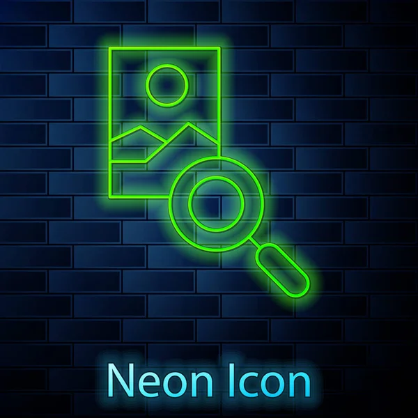 Leuchtende Neon Linie Foto Retusche Symbol Isoliert Auf Backsteinwand Hintergrund — Stockvektor