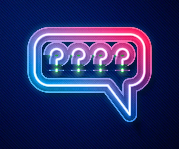 Glowing Neon Line Speech Bubbles Question Icon Isolated Blue Background - Stok Vektor