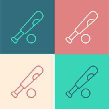 Beyzbol sopasının renkli arka planında top ikonu olan pop sanat çizgisi. Vektör