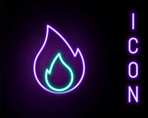 Gloeiende neon lijn Vuur vlam pictogram geïsoleerd op zwarte achtergrond. Hittesymbool. Kleurrijk concept. Vector — Stockvector