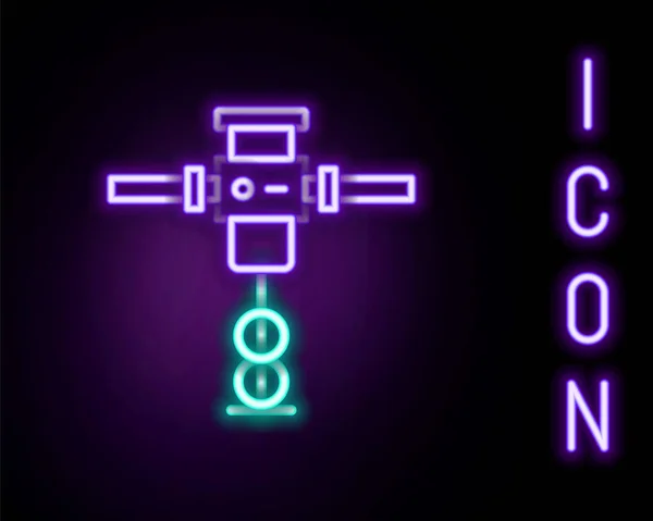 Świecąca neonowa linia Konstrukcja ikona młota pneumatycznego izolowana na czarnym tle. Kolorowy koncept. Wektor — Wektor stockowy