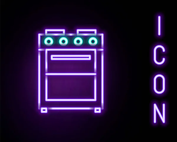 Gloeiende neon lijn Oven icoon geïsoleerd op zwarte achtergrond. Een gasovenbord. Kleurrijk concept. Vector — Stockvector