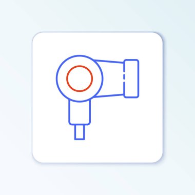 Beyaz arkaplanda çizgi saç kurutma ikonu izole edildi. Saç kurutma makinesi tabelası. Saç kurutma sembolü. Sıcak hava üflüyor. Renkli taslak konsepti. Vektör