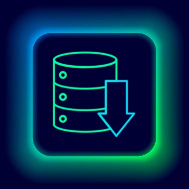 Parlayan neon hattı Sunucu, Data, Web sunucu simgesi siyah arkaplanda izole edildi. Renkli taslak konsepti. Vektör