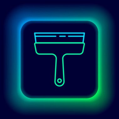 Siyah arkaplanda izole edilmiş pencere simgesi için kauçuk temizleme servisiyle parlayan neon hattı. Silecek, kazıyıcı, silecek. Renkli taslak konsepti. Vektör