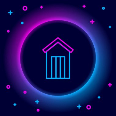 Parlayan neon hattı açık hava tuvalet ikonu siyah arka planda izole edilmiş. Renkli taslak konsepti. Vektör