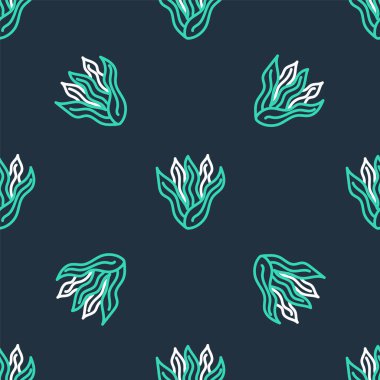 Yosun çizgisi simgesi siyah arkaplanda izole edilmiş. Su altı deniz yosunu spirulinası, deniz yosunu bitkisi. Vejetaryen ve vejetaryen yemekleri. Vektör