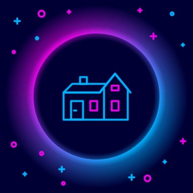 Parlayan neon hattı ev simgesi siyah arkaplanda izole edildi. Ev sembolü. Renkli taslak konsepti. Vektör