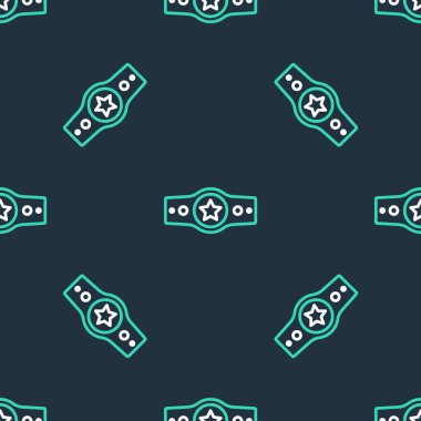 Çizgi boks kemeri simgesi siyah arkaplanda izole edilmiş. Kemer boks şampiyonası dövüş ödülünü kazandı. Vektör