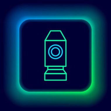 Parlayan neon hattı Roket gemisi simgesi siyah arkaplanda izole edildi. Uzay yolculuğu. Renkli taslak konsepti. Vektör