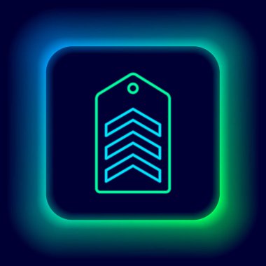 Parlayan neon çizgisi simgesi siyah arkaplanda izole edildi. Askeri rozet işareti. Renkli taslak konsepti. Vektör