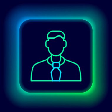 Parlayan neon hattı İşçi simgesi siyah arkaplanda izole edildi. İş simgesi kullanıcı profili simgesi simgesi. Erkek kullanıcı işareti. Renkli taslak konsepti. Vektör