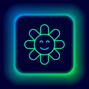 Parlayan neon hattı çiçek simgesi siyah arkaplanda izole edildi. Renkli taslak konsepti. Vektör