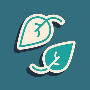 Yeşil Yaprak simgesi yeşil arkaplanda izole edildi. İşaret bırakıyor. Taze doğal ürün sembolü. Uzun gölge tarzı. Vektör