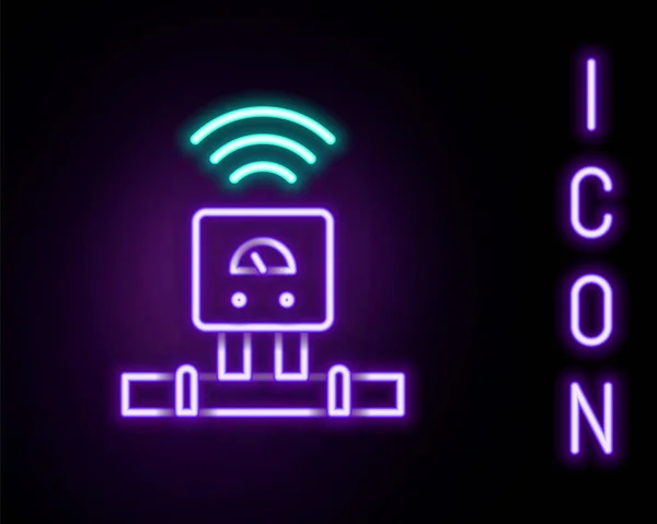 Leuchtende Leuchtschrift Smart-Sensorsystem-Symbol isoliert auf schwarzem Hintergrund. Konzept Internet der Dinge mit drahtloser Verbindung. Buntes Rahmenkonzept. Vektor — Stockvektor