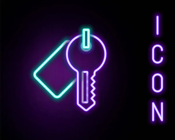 Gloeiende neon lijn Gemarkeerde sleutel pictogram geïsoleerd op zwarte achtergrond. Kleurrijk concept. Vector — Stockvector