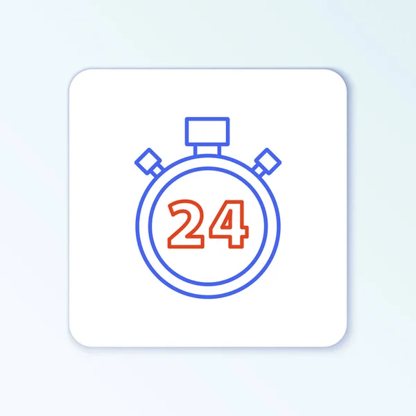 Line Stopwatch 24 hours icon isolated on white background. All day cyclic icon. 24 hours service symbol. Colorful outline concept. Vector — Stock Vector