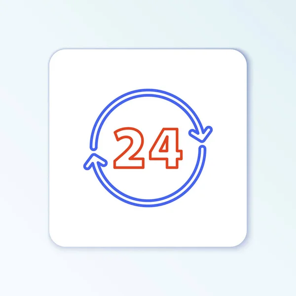 Line Clock 24 uur pictogram geïsoleerd op witte achtergrond. De hele dag cyclisch icoon. 24 uur service symbool. Kleurrijk concept. Vector — Stockvector