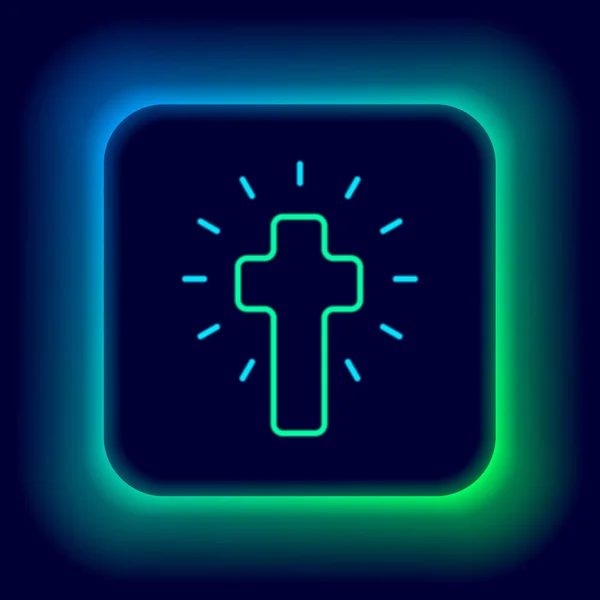 Leuchtende Leuchtschrift christliches Kreuz isoliert auf schwarzem Hintergrund. Kirchenkreuz. Buntes Rahmenkonzept. Vektor — Stockvektor